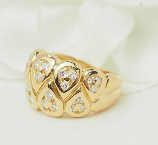 Ring 54 Wide ring with drop motifs in 18 kt yellow gold and diamonds 58 Facettes 33673