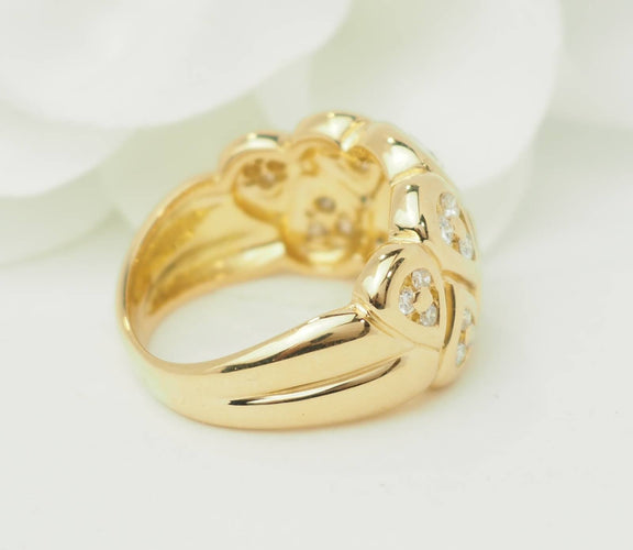 Ring 54 Wide ring with drop motifs in 18 kt yellow gold and diamonds 58 Facettes 33673