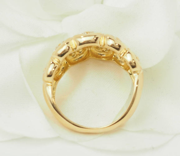 Ring 54 Wide ring with drop motifs in 18 kt yellow gold and diamonds 58 Facettes 33673