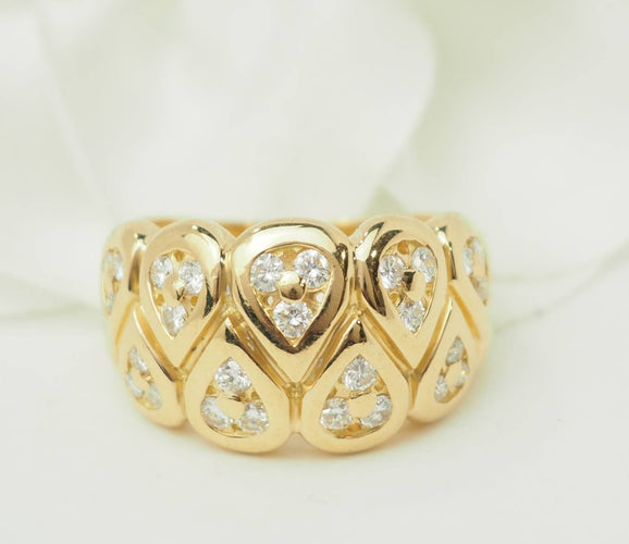 Ring 54 Wide ring with drop motifs in 18 kt yellow gold and diamonds 58 Facettes 33673
