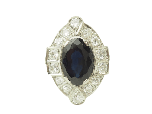 Pierścionek 57 Pierścionek Art Deco z Platyna 950, szafir i diamenty 58 Facettes 33650