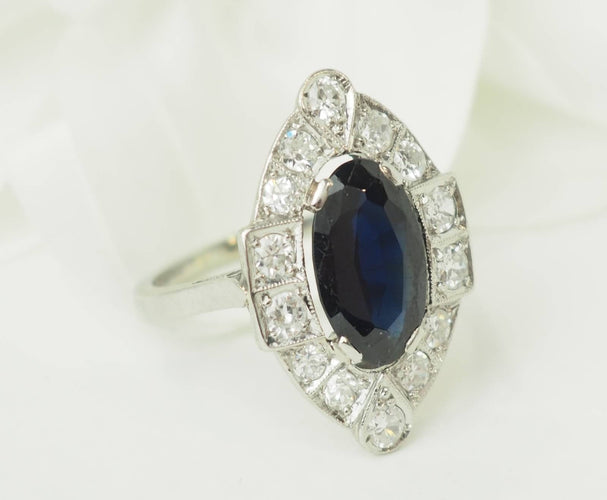 Pierścionek 57 Pierścionek Art Deco z Platyna 950, szafir i diamenty 58 Facettes 33650