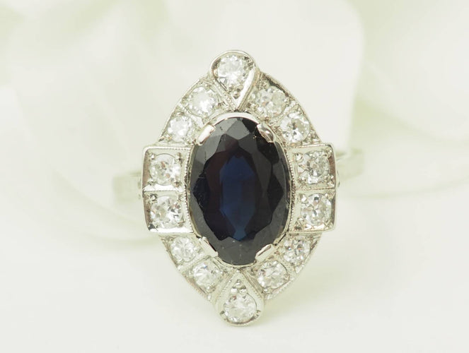 Ring 57 Ring Art Deco i Platin 950, safir og diamanter 58 Facettes 33650