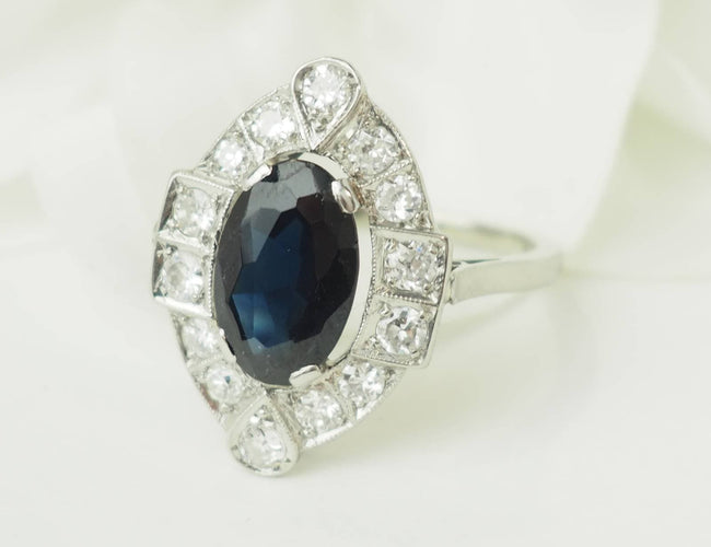 Pierścionek 57 Pierścionek Art Deco z Platyna 950, szafir i diamenty 58 Facettes 33650