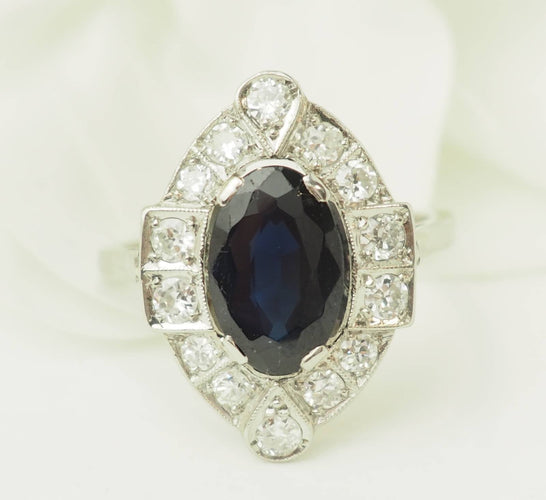 Ring 57 Ring Art Deco aus Platin 950, Saphir und Diamanten 58 Facettes 33650