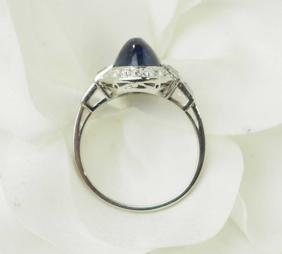 Ring 52 Ring Art Deco in Platina 900, cabochon saffier en diamanten 58 Facettes 33658