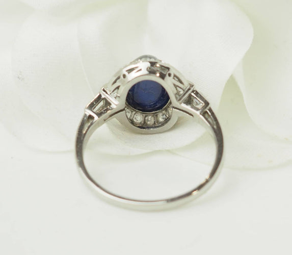 Ring 52 Ring Art Deco in Platina 900, cabochon saffier en diamanten 58 Facettes 33658