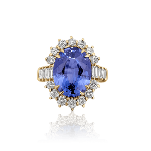 Bague 54 Bague années 1970 en or jaune 18 carats, saphir de Ceylan 6 ct et diamants 58 Facettes F31