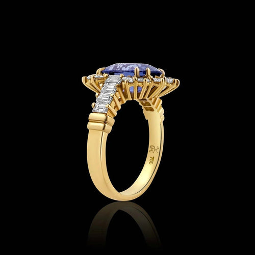 Bague 54 Bague années 1970 en or jaune 18 carats, saphir de Ceylan 6 ct et diamants 58 Facettes F31