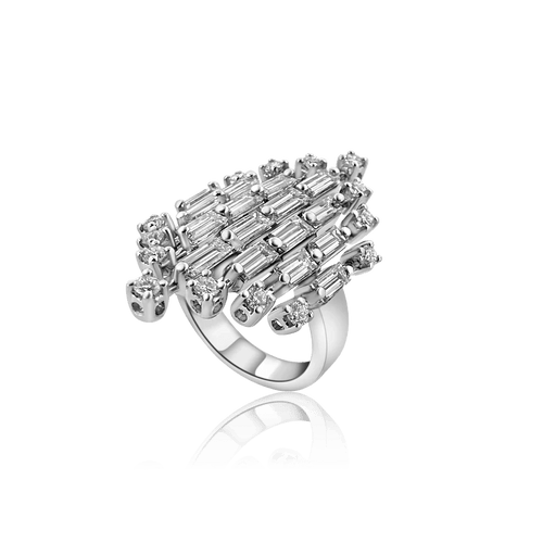 Bague 54 Bague style milieu du siècle en platine et diamants 58 Facettes F18