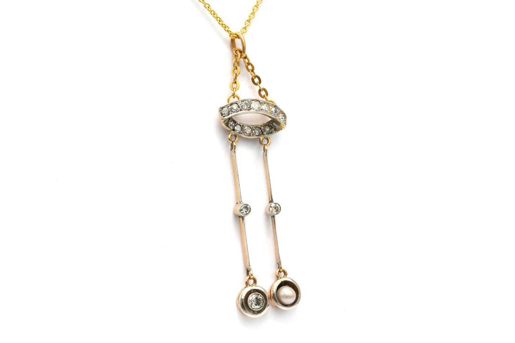 Pendentif Pendentif Art déco en or jaune 18 carats, diamants et perle 58 Facettes B831