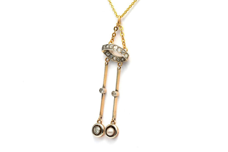Pendentif Pendentif Art déco en or jaune 18 carats, diamants et perle 58 Facettes B831