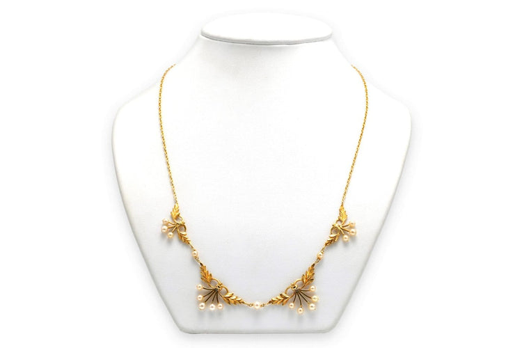 Collier Collier Art déco en or jaune 18 carats serti de perles 58 Facettes 23549