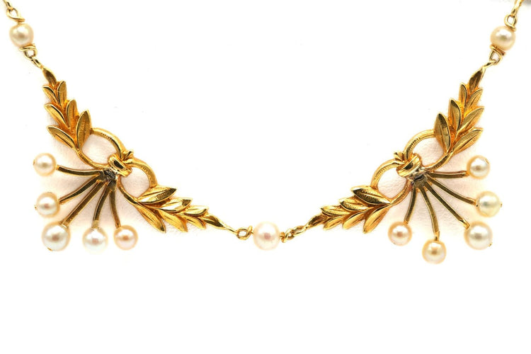 Collier Collier Art déco en or jaune 18 carats serti de perles 58 Facettes 23549