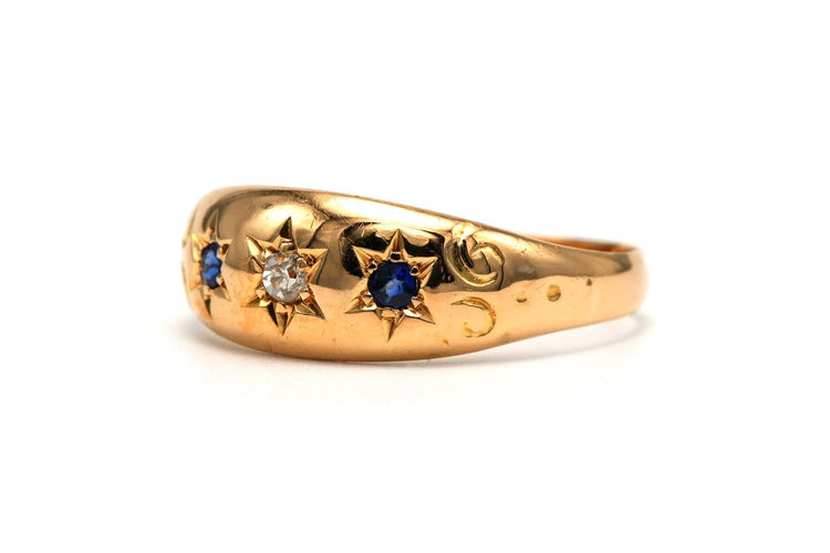 Bague 57 Art déco - Bague en or jaune 18 carats, diamants et saphirs 58 Facettes B832