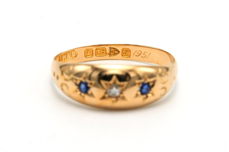 Bague 57 Art déco - Bague en or jaune 18 carats, diamants et saphirs 58 Facettes B832
