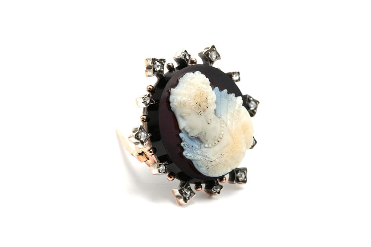 Broche Broche Art nouveau en or blanc 18 carats, agathe et diamants taille rose 58 Facettes B837