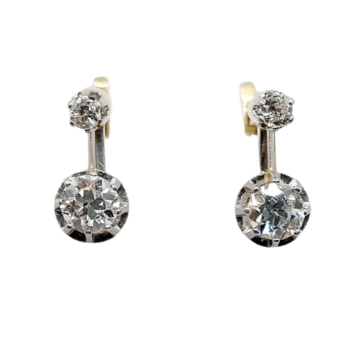Boucles d'oreilles Dormeuses antiques - Boucles d'oreilles en or 18k et platine, diamants 0,90 ct 58 Facettes A06906