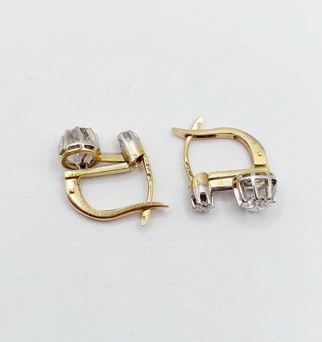 Boucles d'oreilles Dormeuses antiques - Boucles d'oreilles en or 18k et platine, diamants 0,90 ct 58 Facettes A06906
