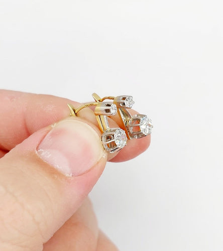 Boucles d'oreilles Dormeuses antiques - Boucles d'oreilles en or 18k et platine, diamants 0,90 ct 58 Facettes A06906