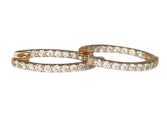 Boucles d'oreilles Boucles d'oreilles créoles huggies en or rose 18 ct et diamants 1,00 ct 58 Facettes earrings