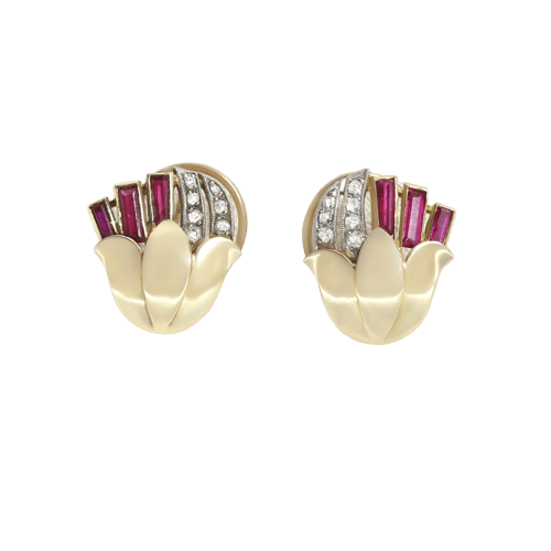 Boucles d'oreilles Boucles d'oreilles en or jaune, pierres rouges et diamants 58 Facettes 66000226