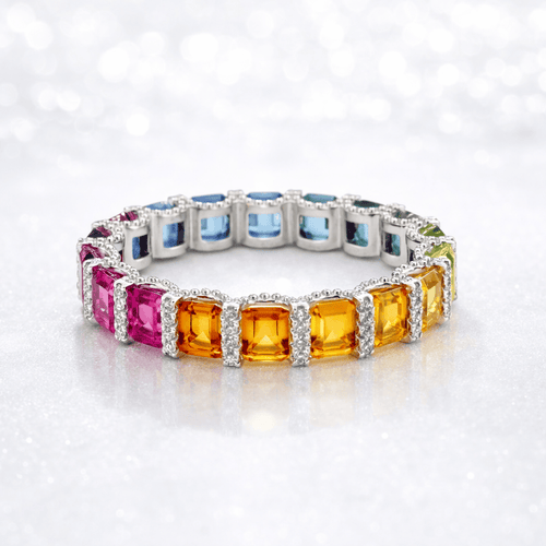 Bague 52 Alliance Rainbow - Bague en platine 950 sertie de saphirs et diamants 58 Facettes raina
