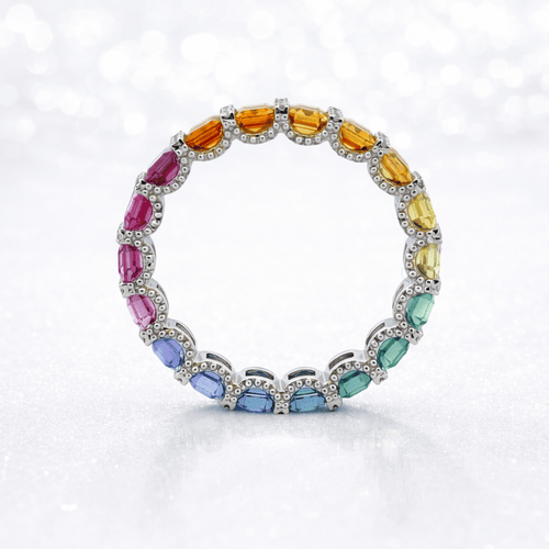 Bague 52 Alliance Rainbow - Bague en platine 950 sertie de saphirs et diamants 58 Facettes raina
