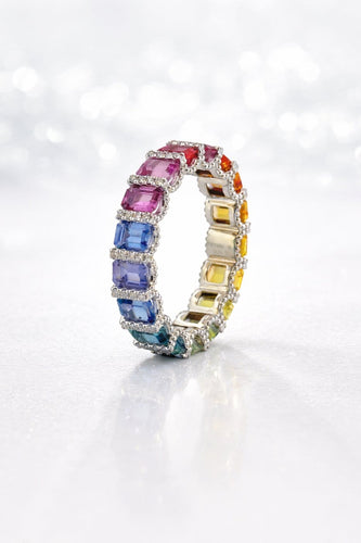 Bague 52 Alliance Rainbow - Bague en platine 950 sertie de saphirs et diamants 58 Facettes raina