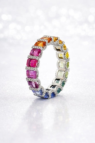 Bague 52 Alliance Rainbow - Bague en platine 950 sertie de saphirs et diamants 58 Facettes raina