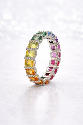 Bague 52 Alliance Rainbow - Bague en platine 950 sertie de saphirs et diamants 58 Facettes raina