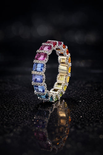 Bague 52 Alliance Rainbow - Bague en platine 950 sertie de saphirs et diamants 58 Facettes raina