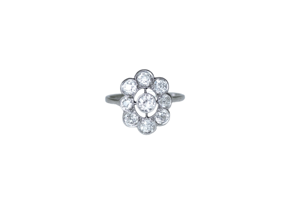 Bague 64 Belle Époque - Bague marguerite ovale en platine diamants 58 Facettes