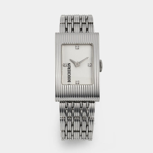 Montre Boucheron Reflet - Montre rectangulaire en acier et diamants 58 Facettes 263