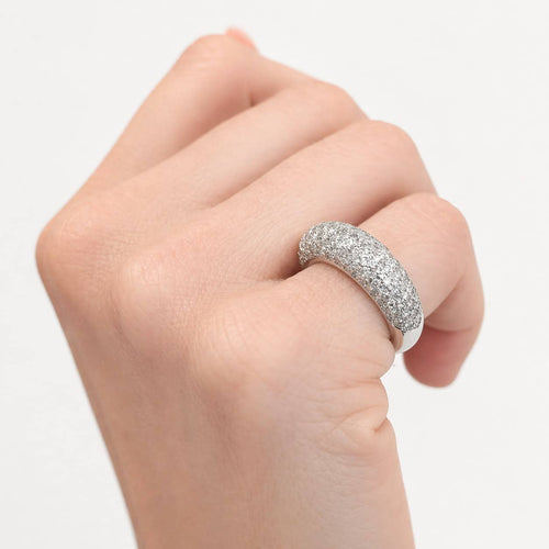 Bague 49 Alliance demi-jonc en or blanc pavée de diamants 58 Facettes 35222