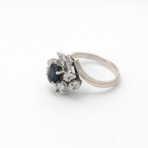 Bague 52 Bague fleur en or blanc, saphir et diamants 58 Facettes 35151