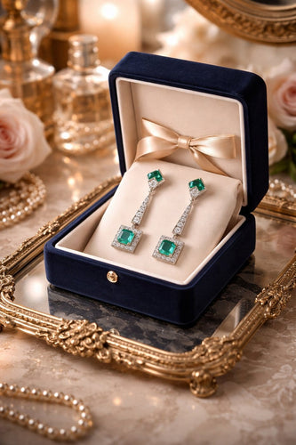 Boucles d'oreilles Boucles d'oreilles - Pendentifs Art déco en platine émeraudes et diamants 58 Facettes 50442