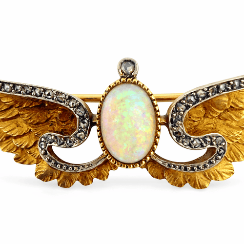 Broche Broche ancienne ailes en or jaune 18K, opale et diamants 58 Facettes Ailes