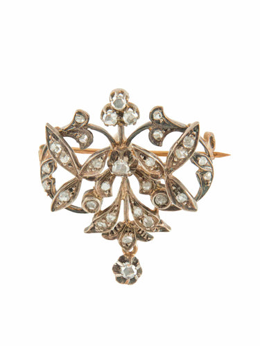 Broche Broche ancienne feuillage en or jaune et diamants 58 Facettes 170007