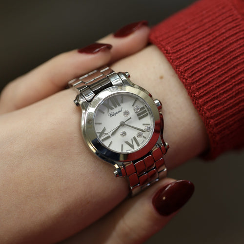 Montre Montre Chopard Happy Sport dame 27/8509 quartz acier 30 mm – 5 diamants – 2010 58 Facettes FB11545
