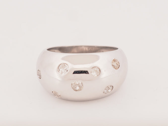 Bague 56 Bague jonc large en or blanc diamants taille ancienne 0,40 ct 58 Facettes 33711