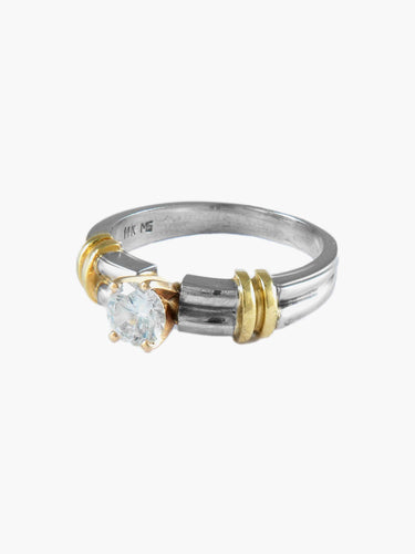 Bague 56 Solitaire - Bague en or jaune et or blanc diamants 58 Facettes BO/150024