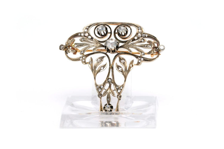 Broche Broche Art nouveau en or jaune 18 carats et argent, diamants taille rose 58 Facettes 23466