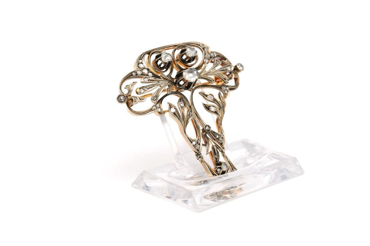 Broche Broche Art nouveau en or jaune 18 carats et argent, diamants taille rose 58 Facettes 23466