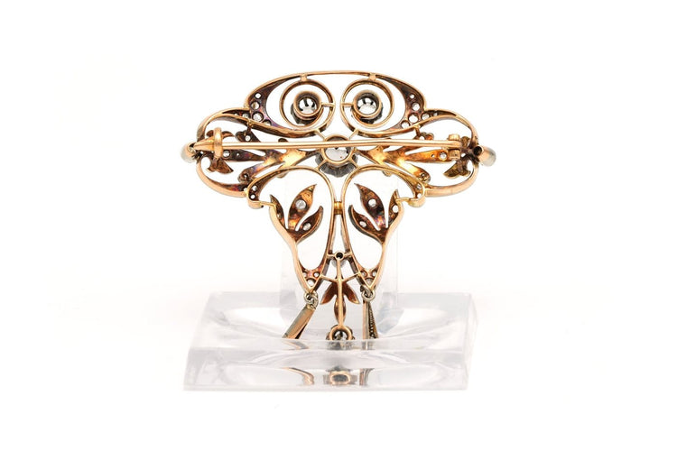 Broche Broche Art nouveau en or jaune 18 carats et argent, diamants taille rose 58 Facettes 23466
