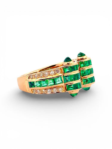 Bague 59 Bague en or jaune 18 carats sertie de diamants et émeraudes 58 Facettes eme