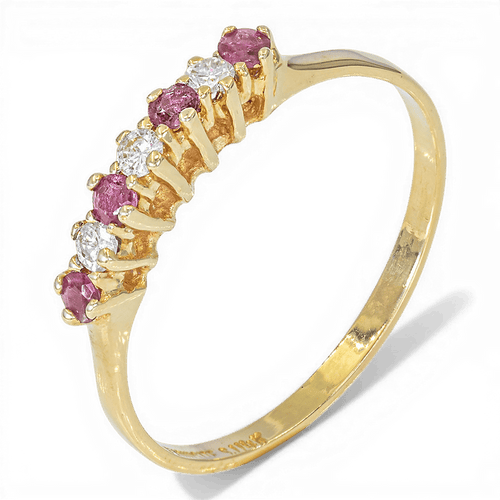 Bague 47 Bague en or jaune 14 kt avec diamant et rubis 58 Facettes 01ZX