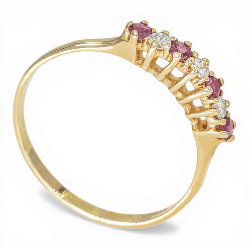 Bague 47 Bague en or jaune 14 kt avec diamant et rubis 58 Facettes 01ZX