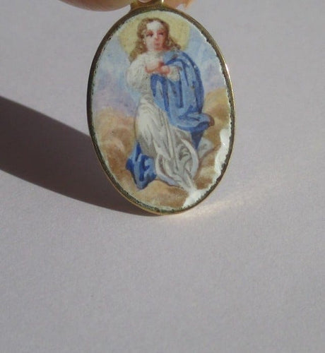 Pendentif Médaille pendentif - Porcelaine peinte en or jaune 18 carats 58 Facettes Medaille