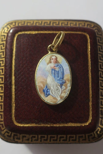 Pendentif Médaille pendentif - Porcelaine peinte en or jaune 18 carats 58 Facettes Medaille